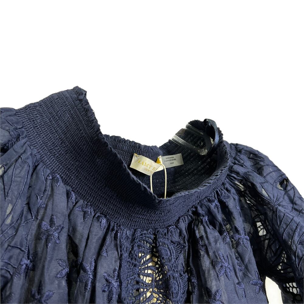 Ramy Brook Women's Sz XS Blouse Navy‎ Lace Ruffle Sleeves Off The Shoulder NWT - Picture 5 of 11